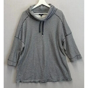 CHAPS Sweater Women's Sz 2X Striped Cowl Neck Cotton Blend Long Sleeve Pullover‎